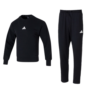 阿迪达斯运动套装男款2025新款秋装休闲圆领卫衣针织长裤运动服