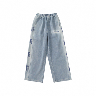 男童加绒牛仔裤秋冬装2025新款儿童加厚直筒裤子男孩冬季宽松长裤