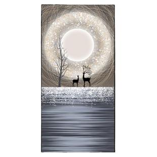 现代简约风星空麋鹿玄关装饰画轻奢大气走廊过道壁画灯画竖款挂画