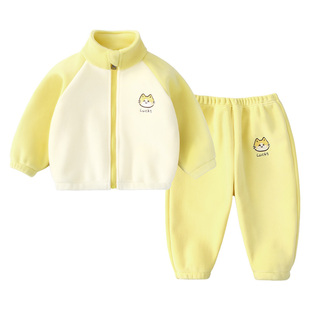 宝宝秋季套装女童摇粒绒外套婴儿加绒衣服男童保暖加厚两件套冬款