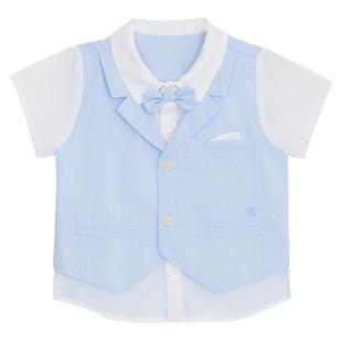 tartineetchocolat法国巧克力童装夏季男童绅士假两件马甲衬衫