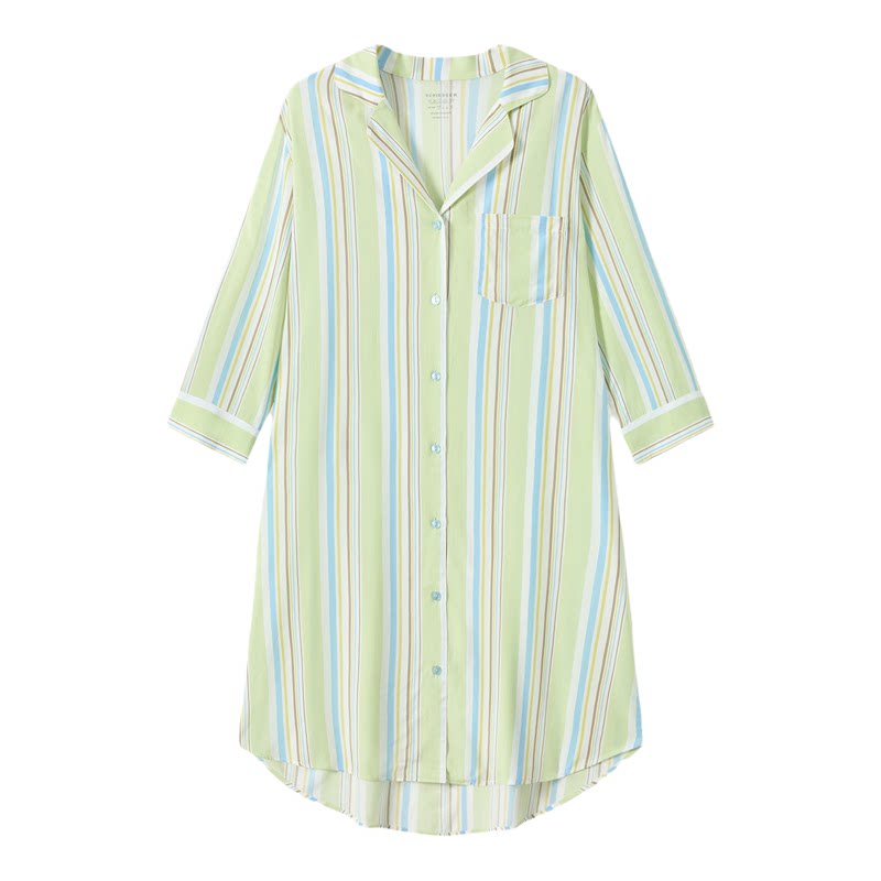 SCHIESSER舒雅26年春夏新品女士粘纤翻领大码中袖连衣裙家居睡裙