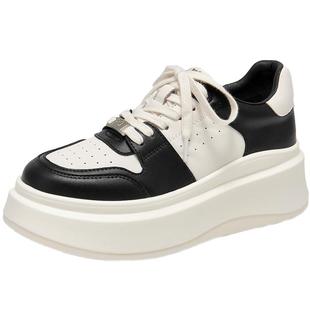 BeauToday厚底小白鞋女内增高单鞋新款休闲鞋白色板鞋女款老爹鞋