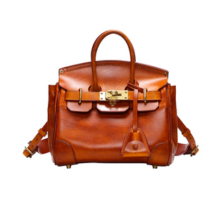 HALF WORK 头层牛皮铂金包 全皮重工凯莉包 手工复古真皮手提包包