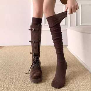 咖色小腿过膝袜女配靴子袜子美拉德长筒靴堆堆袜春秋显瘦长袜秋冬