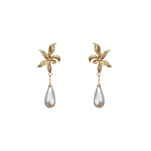 「盛放鸢尾」复古vintage文艺高级感小众鸢尾花水滴珍珠耳环/耳夹