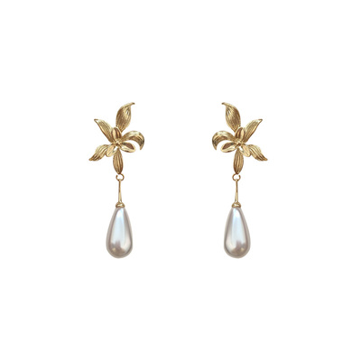 盛放鸢尾~vintage水滴珍珠耳环