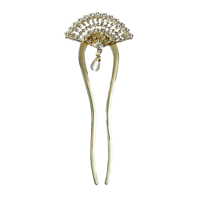 优雅扇形发簪高级感锆石珍珠簪子