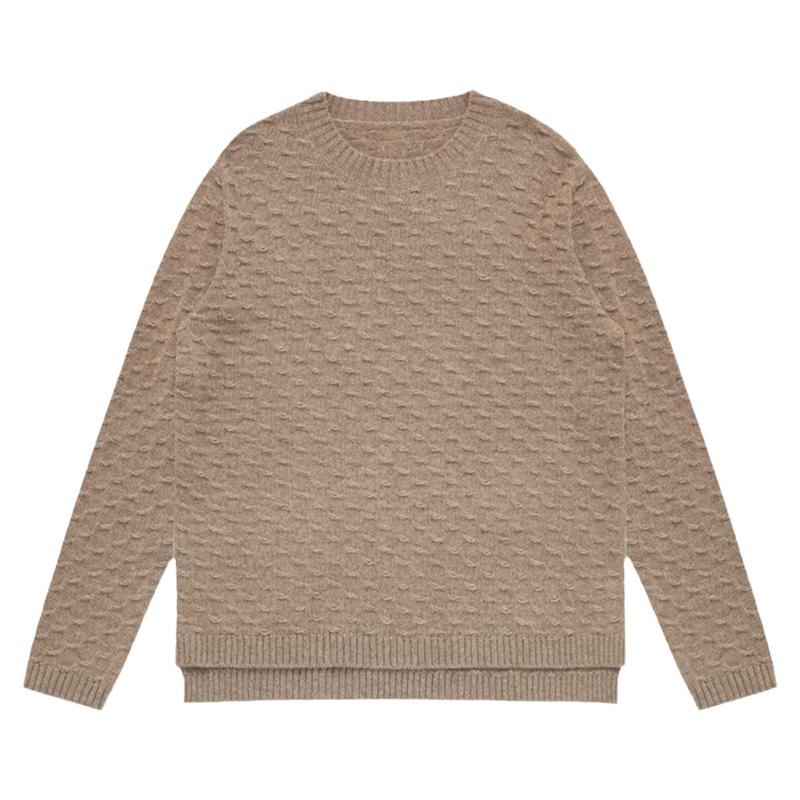 鹿王100%羊绒衫女士圆领变化组织套头衫保暖纯色宽松春秋冬新款