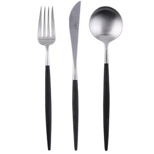 Cutipol西餐餐具刀叉套装高颜值家用三件套黑银勺子不锈钢牛排刀