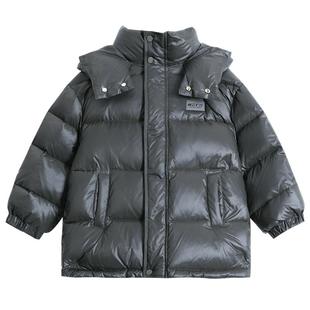 男童冬季短款亮面免洗羽绒服2025新款中大儿童冬装加厚防风外套潮