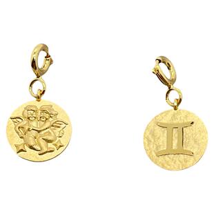 美梓珠宝18K黄金星座吊坠小滴溜弹簧扣一款双面 可挂珍珠可挂素链