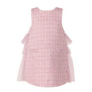 LittleNaive女童连衣裙春秋新款中国风背心裙儿童粉色花呢蛋糕裙