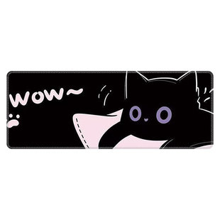 可爱卡通黑色猫咪鼠标垫办公桌垫防水防滑橡胶垫800x300mm定制