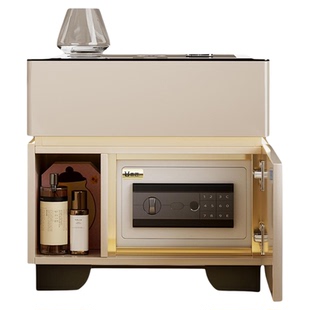 鹿匠实木床头柜保险箱一体智能充电卧室家用指纹存钱保管柜隐藏式隐形保险柜2025新款