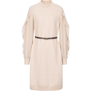 衣香丽影木耳边针织连衣裙女2025年秋冬装新款韩系氛围感穿搭裙子