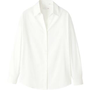 HLA/海澜之家含桑蚕丝商务休闲长袖V领白衬衫秋新款宽松空调衫女