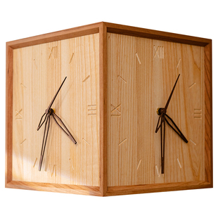 岩璞创意实木钟表客厅拐角网红餐厅转角挂表双面时钟墙面简约装饰