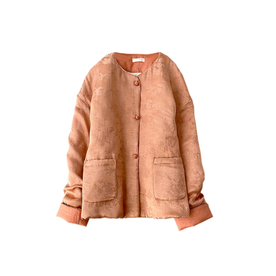 秋季新款文艺缎面提花夹棉短外套