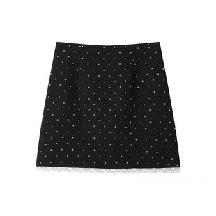 黑色波点西装短裙女高腰夏季新款大码胖mm显瘦蕾丝拼接a字半身裙