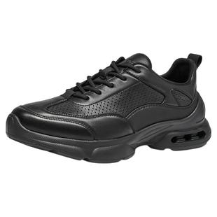 哈森春季男鞋新款透气通勤鞋子商务休闲皮鞋男增高厚底真皮运动鞋