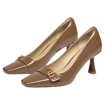 蹀愫年秋季方头通勤简约百搭浅口单鞋高跟小皮鞋T76105A-02