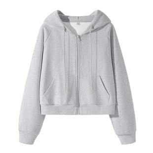 真维斯灰色连帽开衫卫衣女2026新款今年流行爆款初春短款外套W