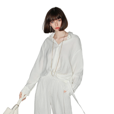 COCOBELLA捏褶飘带通勤衬衫