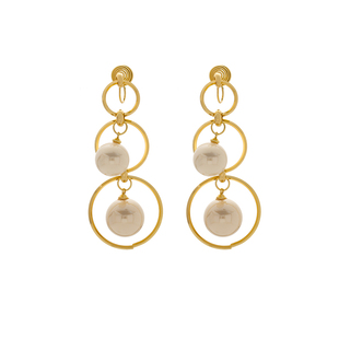 法式珍珠圆环珍珠长款耳针轻奢个性显瘦流苏晚礼服蚊香盘耳夹无痛