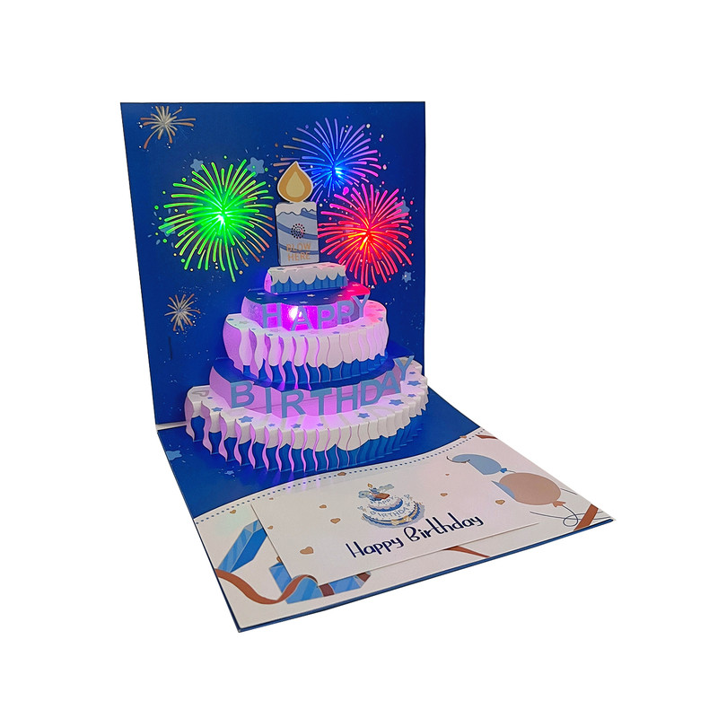 生日音乐礼花吹蜡烛3D蛋糕立体贺卡祝福卡片创意贺卡礼物礼品男女