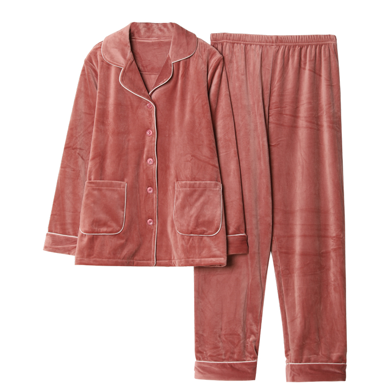 珊瑚绒睡衣女秋冬季加厚加绒保暖海岛绒冬天法兰绒家居服妈妈套装