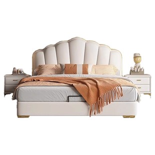 法式奶油风网红贝壳真皮床现代简约1米8双人主卧床小户型储物婚床