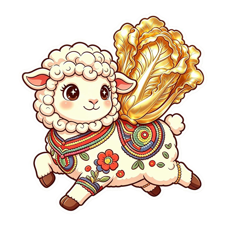 小羊背金白菜墙贴羊年国潮喜庆吉祥寓意白菜百财防水自粘装饰贴纸