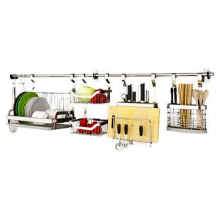 不锈钢厨房置物架壁挂式免打孔沥水碗盘调味料收纳架挂件刀筷挂架