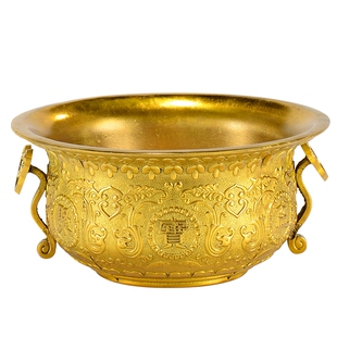 全铜如意聚宝盆摆件 家用米缸生财存钱铜盆 办公桌客厅玄关小摆件