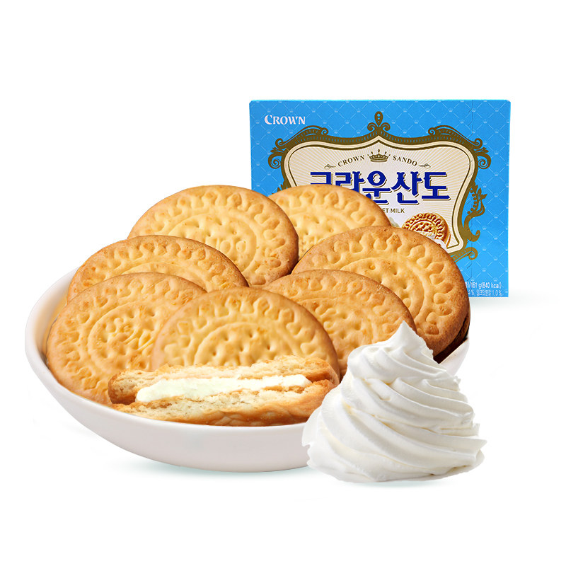 韩国进口克丽安crown三多夹心饼干161g奶油草莓点心休闲零食品