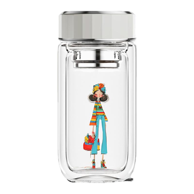 皓月双层玻璃水杯3D国潮女孩款