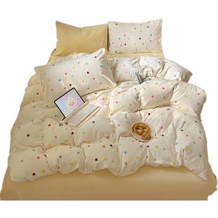 ins波点星星牛奶绒床上四件套冬季加厚双面绒床单被套珊瑚绒床品3