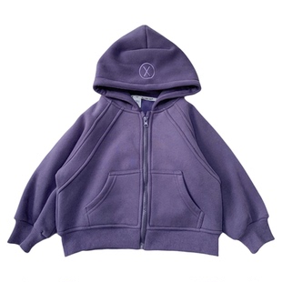 男童一体绒外套秋冬装儿童时尚休闲拉链开衫中小童洋气宽松连帽衫