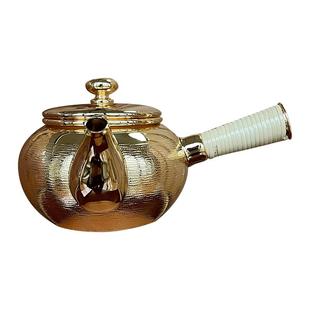 烟波 日本银器 银川堂 银本铺 铜胎镀24K金 横手急须 金壶 泡茶壶