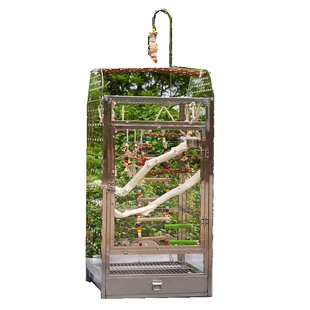 不锈钢鸟笼鹦鹉站架豪华鸟笼金属笼鹦鹉繁殖笼观赏笼折衷灰鹦鹉笼