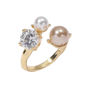 DIGU法式轻奢珍珠闪钻戒指精致前开口食指指环气质高级感镶钻手饰