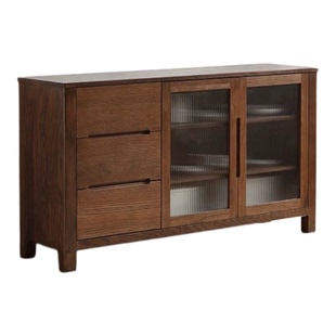 全实木红橡木鹿特丹餐边柜餐边橱碗1.8米1.5米玻璃柜红橡木胡桃色