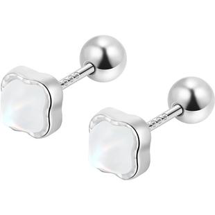 999纯银月光石耳钉女气质轻奢小众设计螺丝拧扣耳环养耳洞小耳饰