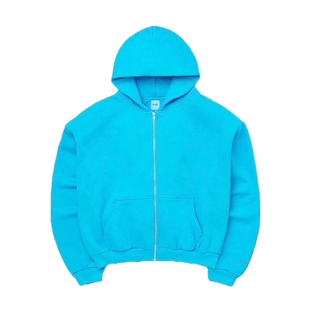 高品质同款比伯蓝色开衫卫衣Skylrk加绒重磅宽松刺绣高克重连帽衫