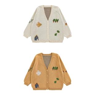 幼悠 男童长袖v领原创提花针织毛衣春季全棉时尚透气宽松落肩开衫