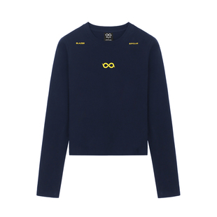 BIPOLAR基础胶印修身长袖修身正肩短款T恤圆领字母圆领上衣女