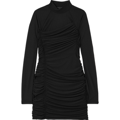 Helmut Lang 春夏女士收腰垂褶分层式绉纱小黑裙连衣裙