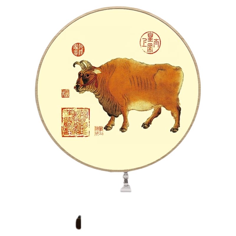 五牛图圆形挂画牛气冲天新中式玄关客厅装饰画办公室壁画聚财风水