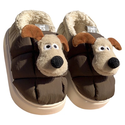 卡通狗狗棉拖鞋女可爱冬季包跟